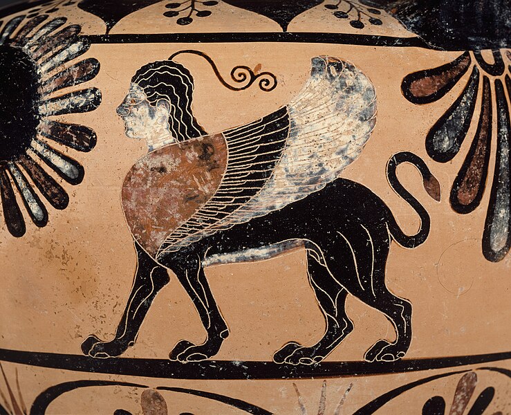 File:Caeretan hydria by Eagle Painter, detail of sphinx - Getty Museum (83.AE.346).jpg