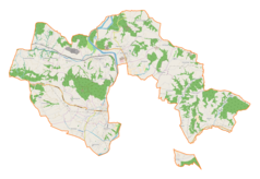 Mapa konturowa gminy Chełmiec, u góry nieco na prawo znajduje się punkt z opisem „Klimkówka”