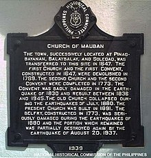 National Historical Commission of the Philippines marker Church of Mauban historical marker.jpg