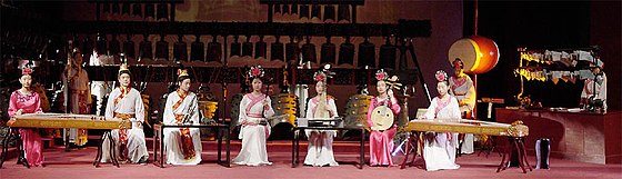 Twelve-member concert group at the Hubei Provincial Museum. The Erhu is fourth from left.