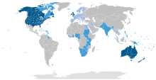 Majority native language
Co-official and majority native language
Official but minority native language
Secondary language: spoken as a second language by more than 20% of the population, de facto working language of government, language of instruction in education, etc. Detailed SVG map of the Anglophone world.svg