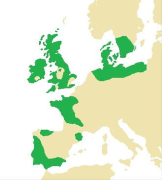 The construction of long barrows and related funerary monuments took place in various parts of Europe during the Early Neolithic (known distribution pictured) Distribution of long barrows.png