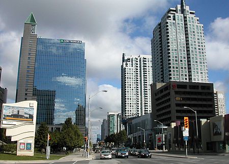 North York City Centre is the building on the left in this 2005 photograph of downtown North York. DowntownNorthYork20050903.jpg