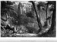 Dunfermline Palace seen from the Lyne burn, in an engraving by William Miller Dunfermline Palace engraving by William Miller after W Brown.jpg