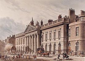 The expanded East India House, Leadenhall Street, London, as rebuilt 1799-1800, Richard Jupp, architect (as seen c. 1817; demolished in 1929) East India House THS 1817 edited.jpg