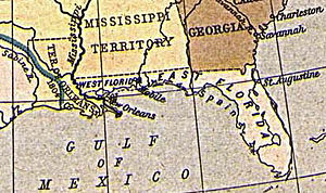 Карта западной и восточной Флориды в 1810 году