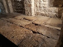 Lithostrotos: Roman pavement once thought to be the site of Jesus' trial. Ecce Homo Pavement.jpg