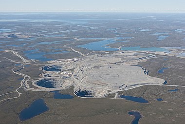 Aerial view of Ekati Diamond Mine, Canada's first diamond mine located in the Northwest Territories (2010) Ekati mine 640px.jpg