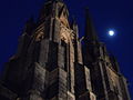 Elisabeth-church (E-Kirche) Marburg with moon, night (Februar 2016)