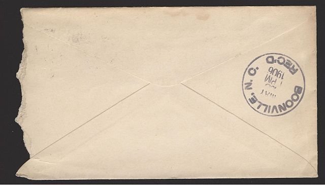 Back of the above envelope, showing an additional receiving post office postmark