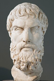Římská kopie původní řecké Epikúrovy busty; přelom 3./2. století př. n. l.