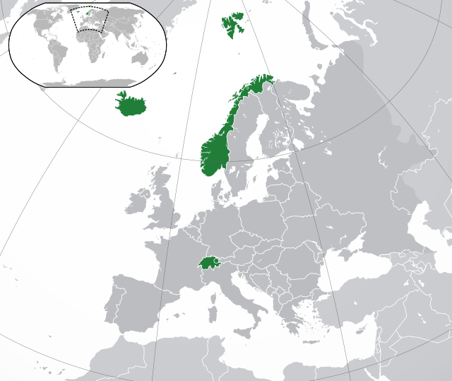 the   EFTAसाँचा:None  (green) की अवस्थितिEurope  (green & dark grey) में