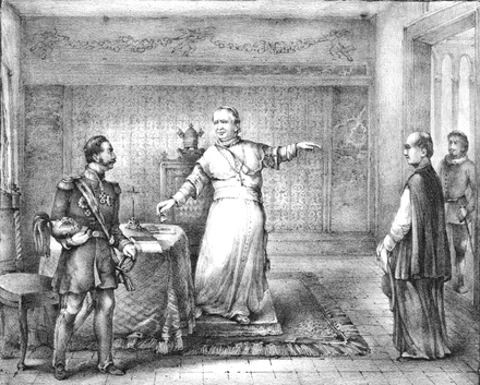 Expulsion of the Russian envoy Felix von Meyendorff by Pope Pius IX for insulting the Catholic faith