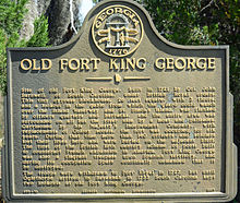 Historical marker at the site Fort King George marker, McIntosh County, GA, US.jpg