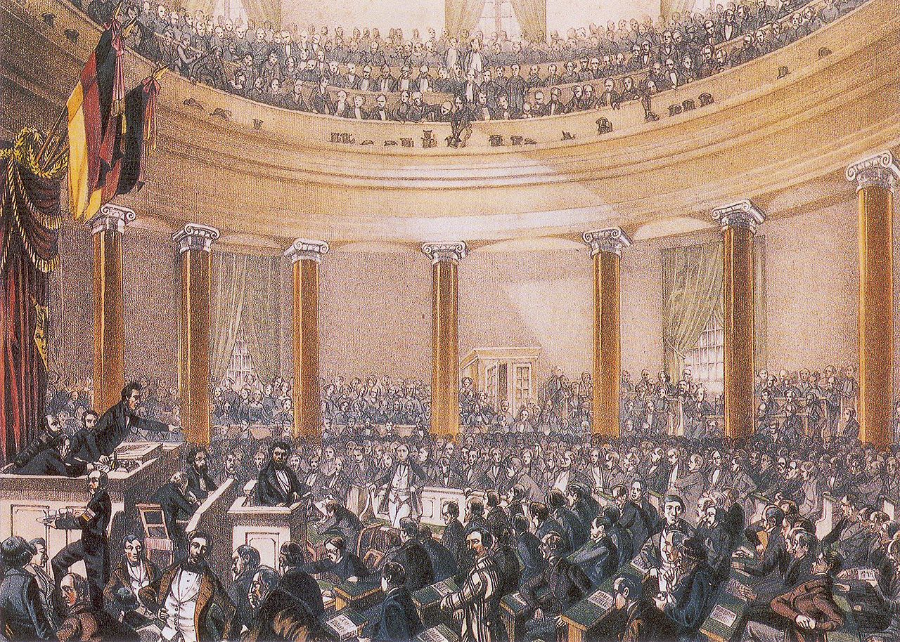 Sitzung der Nationalversammlung 1848. Farbzeichnung von Ludwig von Elliott