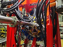 GALILEO cryogenic system for gamma ray spectroscopy, installed in the 2nd experimental hall. This beamline is placed in the Tandem - Alpi - Piave accelerators complex at Legnaro National Laboratories. Galileo beamline at Legnaro.jpg