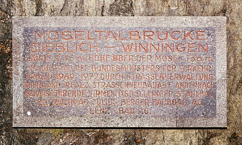 Commemorative plaque on the foundation stone of the Moselle Viaduct of the A 61 Germany