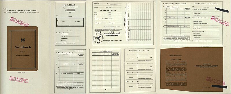 File:German Police (Nazi Germany WW2) Supreme Headq. Allied Expedit. Force (SHAEF) intelligence handbook April 1945. Personal documents 144 SS Soldbuch zugleich Personalausweis (SS Paybook and Indentity Document for the SiPo and the SD) No.jpg