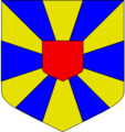 gheronato de azul y oro (de 12 piezas), al scudetto en un corazón rojo