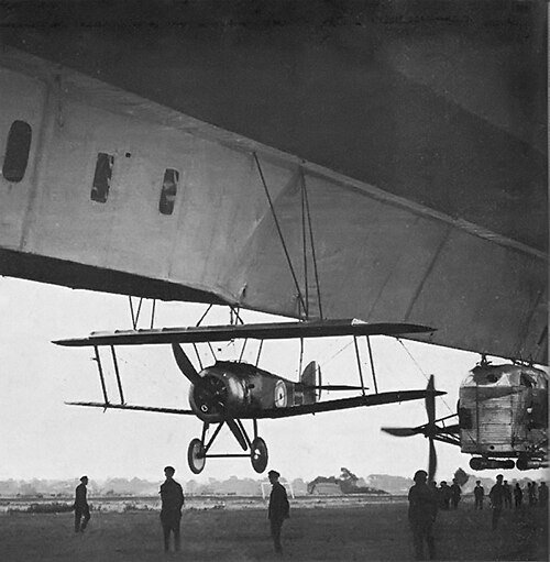 A Sopwith 2F.1 Camel secured under the British HM Airship 23r