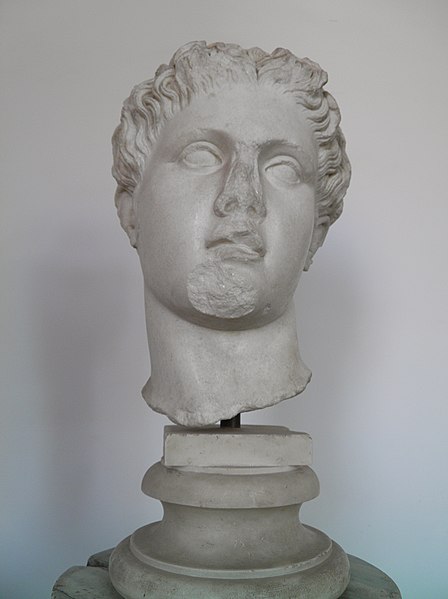 File:Head of the type of the Anzio Apollo, Roman copy from the late Flavian period after a Greek original from the second half of the 4th century BC, from the Domus Augustana on the Palatine Hill, Palatine Museum, Rome (8401739094).jpg