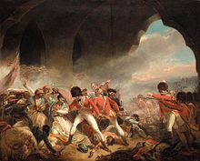 Tipu, Sultan of Mysore, an ally of Napoleone Bonaparte, confronted British East India Company forces at the Siege of Srirangapatna, where he was killed. Henry Singleton - The Last Effort and Fall of Tippoo Sultan - WGA21457.jpg