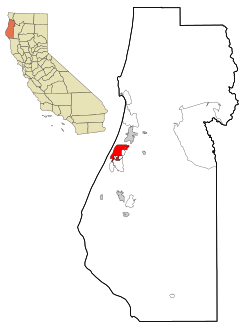Humboldt County California Incorporated and Unincorporated areas Eureka Highlighted.svg