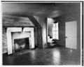 INTERIOR PERSPECTIVE (FIRST FLOOR) SHOWING MANTEL AND STAIRCASE ON NORTH WALL OF NORTH ROOM AND EXTERIOR DOOR AND WINDOW ON EAST WALL - Elkhorn Tavern, Telegraph Road, Pea Ridge HABS ARK,4-PEARI.V,1-8.tif
