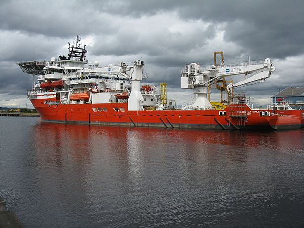 Iremis da Vinci at the Albert Dock Basin, Port of Leith. A multi-purpose diving support vessel, built in the Republic of Korea in 2011, and registered