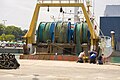 Drum winches mounted at the stern of an Irish trawler
