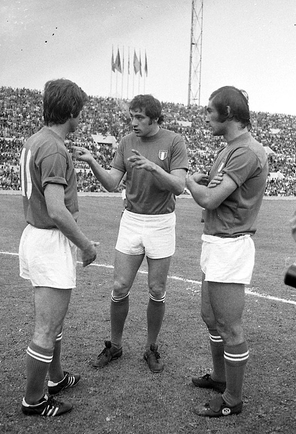 Rivera, Chinaglia and Pulici with the Italian national team in 1973