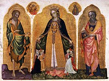 Vierge de miséricorde entre les saints Jean-Baptiste et Jean l'évangéliste, galeries de l'Académie de Venise.