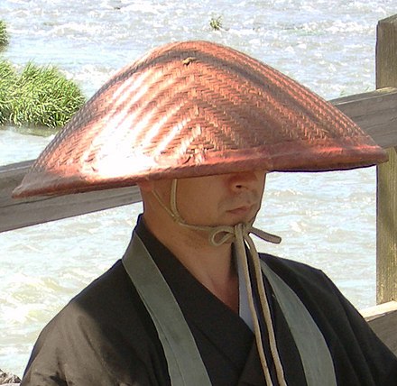 A straw cone hat worn by a Japanese buddhist monk