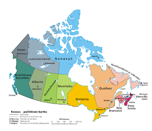 Kanadan provinssit ja territoriot, sekä niiden pääkaupungit.