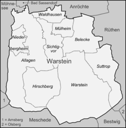 Ortsteile und Nachbargemeinden der Stadt Warstein (anklickbare Karte)