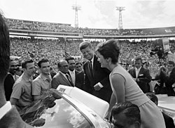 John F. Kennedy meeting members of Brigade 2506 after the Bay of Pigs Invasion Kennedy greet 2506 Brigade (1962-12-29).jpg