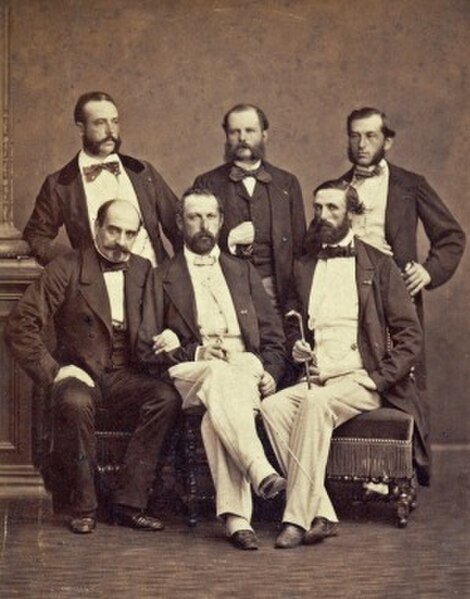 Aides Daniel Nordlander (upper left) and Fritz von Dardel, Ordnance Officer Ferdinand-Alphonse Hamelin, General Henri-Pierre Castelnau, King Charles X