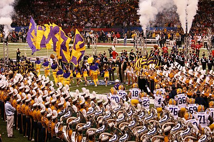 The LSU football team runs onto the field at the Louisiana Superdome prior to the start of the game.