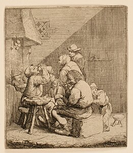 La pipe allumée, Jacques Dassonville, gravure à l'eau-forte, dim.101x87mm, musée des Beaux-Arts de Nancy