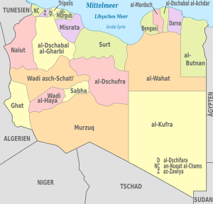 Libya, administrative divisions - de - colored.svg