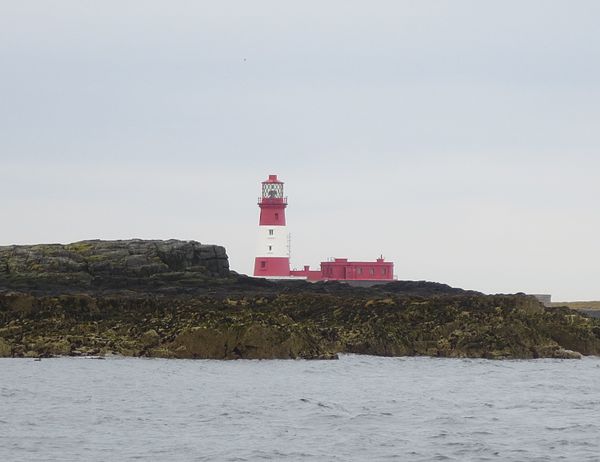 Lighthouse at Longstone: The upper window in the white ring was Grace Darling's bedroom, from which she saw the wreckage of the Forfarshire.