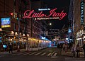 Mulberry Street in Little Italy, New York City, at night on March 6, 2023.