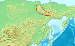 Poloha Verchojanského pohoří na mapě východní části Sibiře