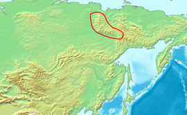 Poloha Verchojanského chrbta na mape východnej časti Sibíra