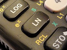 The logarithm keys (log for base-10 and ln for base-e) on a typical scientific calculator. The advent of hand-held calculators largely eliminated the use of common logarithms as an aid to computation. Logarithm keys.jpg