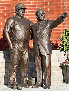 Manager Emeritus Sparky Lyle and Chairman Steve Kalafer - TD Bank Park 2021 Lyle Kalafer Statue.jpg