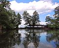 Macedonia (Struga-St Naum Springs) Cafe with beautiful reflections of trees (27816691441).jpg