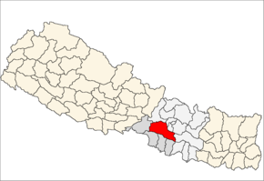 Makwanpur District i Narayani Zone (grå) i Central Development Region (grå + lysegrå)
