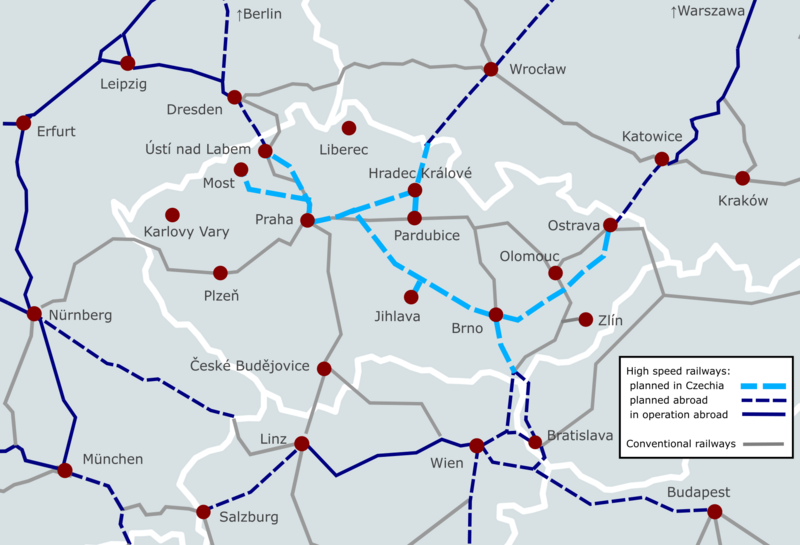 File:Map of High Speed Railroad in Czechia and neighbourhood.png