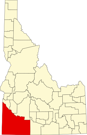 Location of Owyhee County in Idaho Map of Idaho highlighting Owyhee County.svg